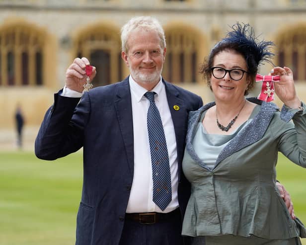 Liz and Charles Ritchie lost their son Jack, of Nether Edge, six years ago, after he killed himself aged just 24 after becoming addicted to betting while still at school. And both received MBEs yesterday from the Prince of Wales at Windsor Castle, for their work setting up the charity Gambling with Lives in 2018.. Photo: Andrew Matthews/PA Wire