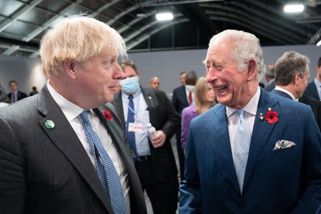 King Charles III (formerly Prince Charles)in Glasgow with then Prime Minister Boris Johnson at COP26