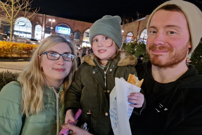 Jack Oldham, Ashleigh Carr and Lydia Oldfield at the lights switch on. Picture: David Kessen, National World