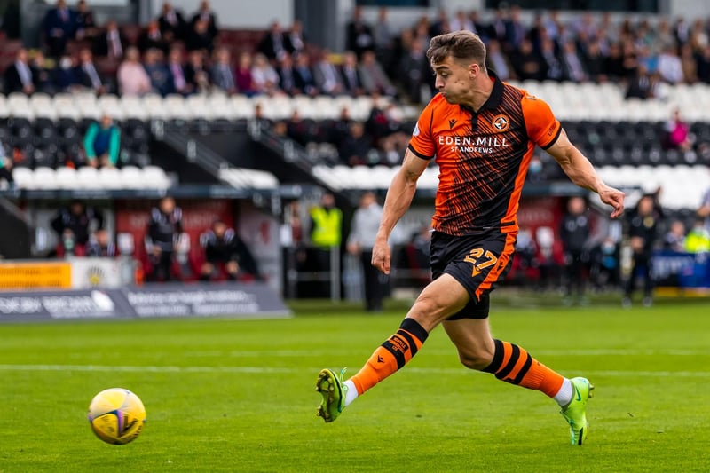 PAISLEY, SCOTLAND - SEPTEMBER 11: Dundee Utd's Louis Appere has a shot during a cinch Premiership match between St Mirren and Dundee United at SMISA Stadium on September 11, 2021, in Paisley, Scotland (Photo by Roddy Scott / SNS Group)