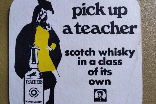 This racy beer mat advertised Teacher's Whisky.