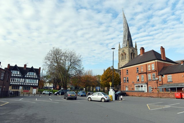 There were few people around to admire Chesterfield's most famous landmark
