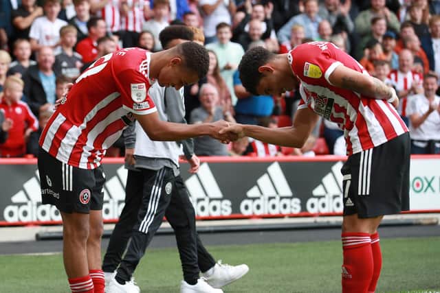 lliman Ndiaye and Morgan Gibbs-White celebrate a goal for Sheffield United: Simon Bellis / Sportimage