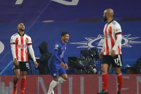 Thiago Silva of Chelsea (C) celebrates after scoring against Sheffield United: David Klein/Sportimage
