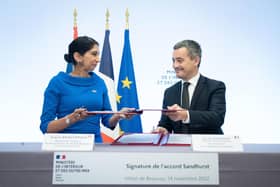 Home Secretary Suella Braverman signs a historic deal with the French Interior Minister Gerald Darmanin, at the Interior Ministry on November 14, 2022 in Paris, France.