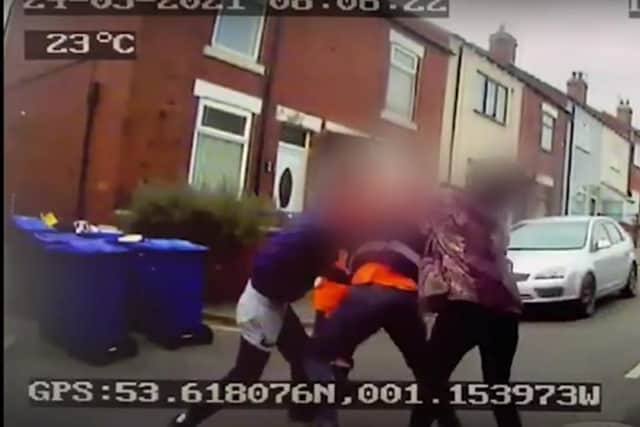 The pair attacking the waste collection worker after being told they couldn't recycle their old duvet in their blue bin