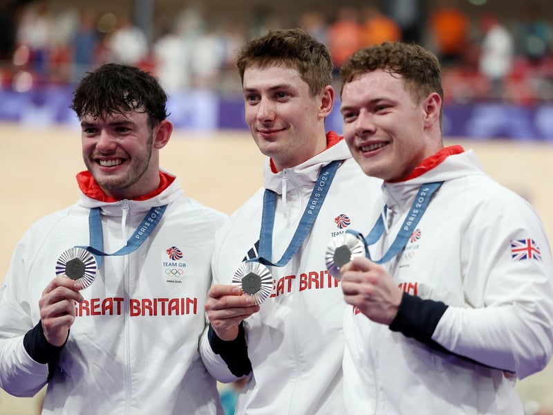 Silver medallists Ed Lowe, Hamish Turnbull and Jack Carlin won a medal for Men’s team sprint in cycling.