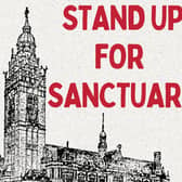 Leaflet for the rally. Campaigners are planning to protest threats to people seeking sanctuary and urge leaders to reaffirm Sheffield as a City of Sanctuary.