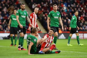 Sheffield United defender John Egan, pictured in action against Brighton and Hove Albion, says his team mates are ready to return to Premier League action: Richard Heathcote/Getty Images