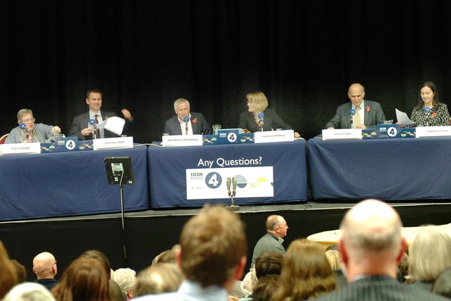 And here's the Any Questions panel that they came to see including, left to right, Carol Gould, Jeremy Hunt, Jonathan Dimbleby, Victoria Wakely, Vince Cable and Caroline Flint.