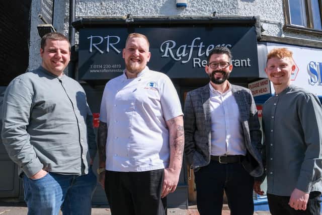 Luke Rhodes, the new sous chef at Rafters Restaurant in Nether Green, Sheffield, with the rest of the team at the Michelin Guide-recommended restaurant, which also has three AA rosettes. Photo: Dean Atkins