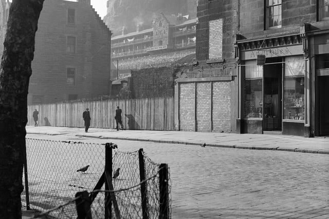 Edinburgh Castle could be seen from the Grassmarket when a number of old buildings were demolished in March 1962.
