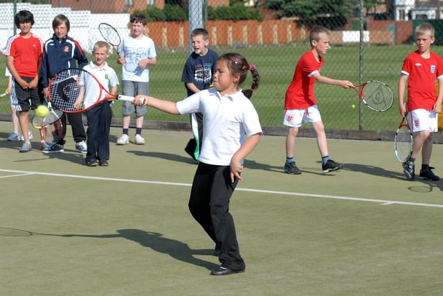 This youngster is pictured getting into the swing of the game at Westoe Tennis Club in 2010.