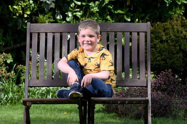 Joshua Collins aged 5 who is diagnosed with Acute Lymphoblastic Leukaemia, pictured at his home at Sheffield.