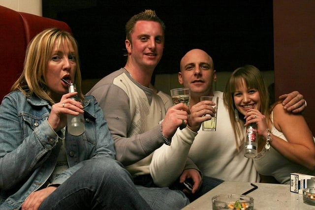 Pictured at Hush in January 2004 are, left to right: Angelica Brown, Rich White, Rob Doam and Lynsey Williams