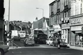The busy junction of Middlewood Road and Bradfield Road, Hillsborough, in October 1981