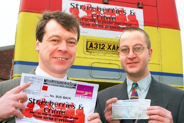 Ian Anthony of Hyde Park pictured with his winning crime prevention poster which was displayed on the back of busses in Doncaster in 1997.