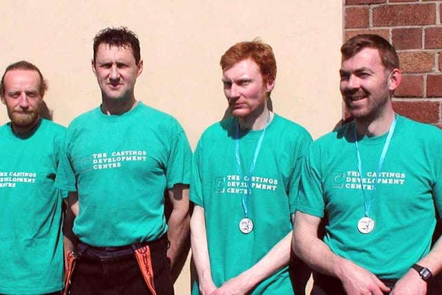 A team of runners from the Casting Development Centre in Sheffield who have won the 2001 Sheffield Half Marathon Corporate Team Challenge at the fourth time of asking. Colleagues Will Jeffs, Bill Green, Mick Pover and Mick Temprell, average age 38, strode to victory over the 13 mile course