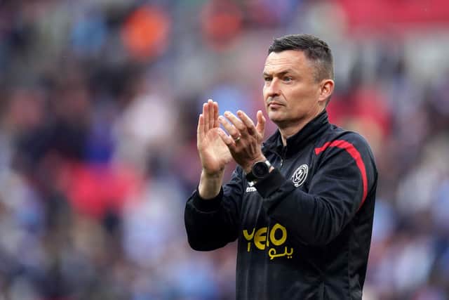 Sheffield United manager Paul Heckingbottom applauds the fans after the Emirates FA Cup semi final match at Wembley: John Walton/PA Wire.