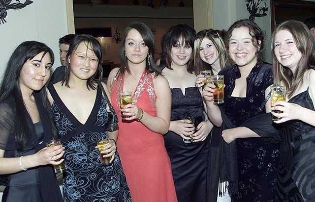 Sara Jaffari, Lilly Oldham, Cathy Holden, Shona Marshall, Lauren Hood, Hannah Hunter and Katie Jones pictured at the King Ecgbert School prom on June 29, 2005