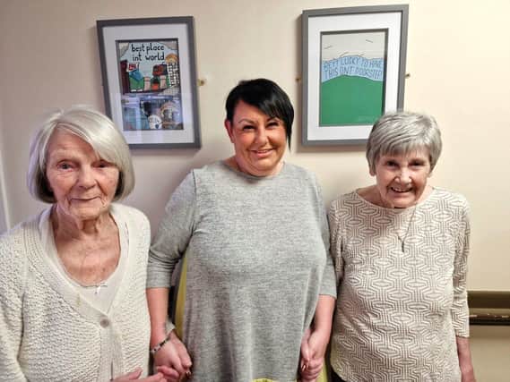 Michelle Wright with Knowle Hill residents Kath and Betty