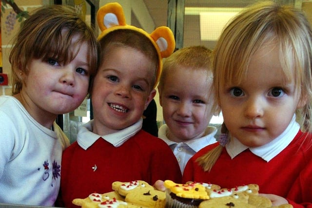 Youngsters from Harton Nursery with Pudsey biscuits and cakes which were baked by the nursery's staff. Remember this from 2003?