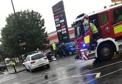 Two casualties were taken to hospital after a crash outside the Centertainment complex in Sheffield