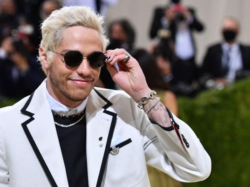 Comedian Pete Davidson wore a black and white outfit from Thom Browne.