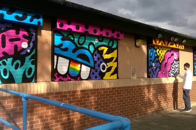 Murals by UK artist Marcus Method outside of Woodthorpe Youth Club which is run by Sheffield Futures