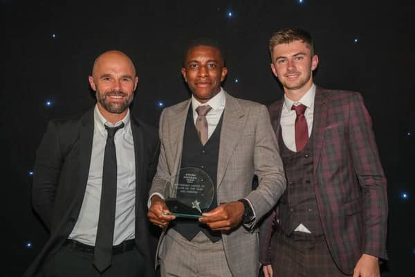 Rotherham United Player of the Year Wes Harding with manager Paul Warne at The Star Football Awards.