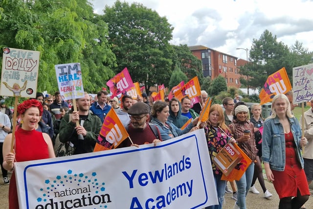 Dozens of Sheffield schools were represented by staff carrying banners.