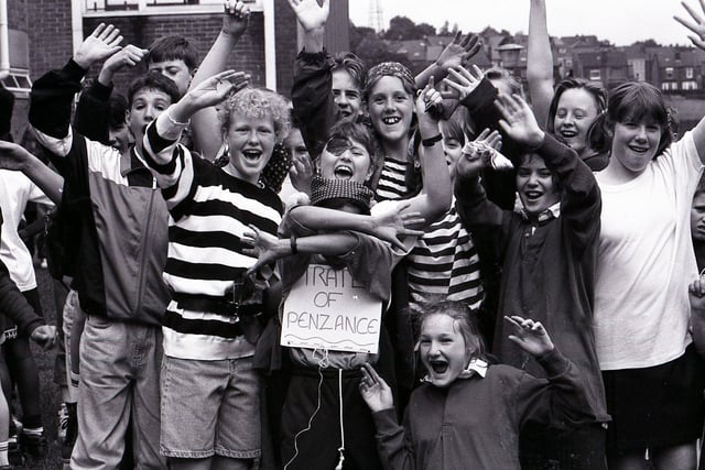 Some of the pupils of King Edward V11 school taking part in the fun run in aid of Leukemia Research, June 14, 1991