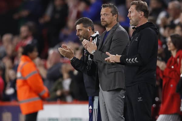 Slavisa Jokanovic, manager of Sheffield United, and Ralph Hasenhuttl, manager of Southampton, show their respect during a minute's applause for Jimmy Greaves before the Carabao Cup match at Bramall Lane, Sheffield: Darren Staples / Sportimage