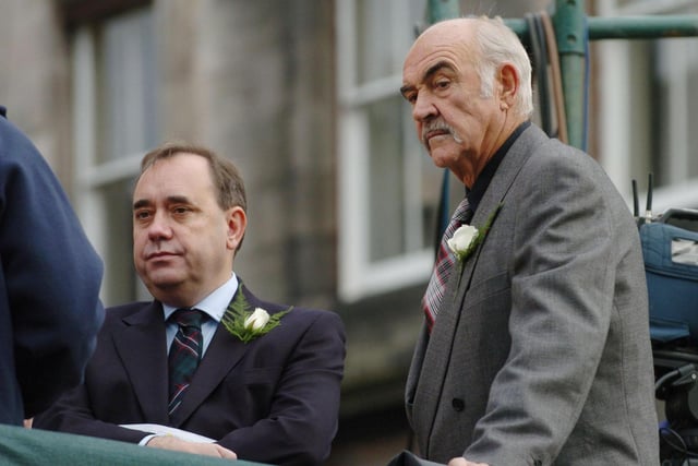 Sir Sean Connery (right) with SNP leader Alec Salmond at Parliament Hall, Edinburgh Saturday October 9 2004, for the start of the ceremonies to mark the opening of the Scottish Parliament at Holyrood. PA Photo: Pool/ScotsmanRob McDougall