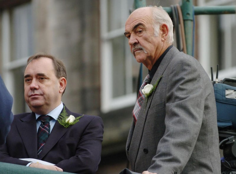 Sir Sean Connery (right) with SNP leader Alec Salmond at Parliament Hall, Edinburgh Saturday October 9 2004, for the start of the ceremonies to mark the opening of the Scottish Parliament at Holyrood. PA Photo: Pool/ScotsmanRob McDougall