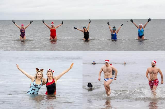 Pictures of swimmers braving the water at Portobello Beach on Christmas day pictures: JPI Media and SWNS