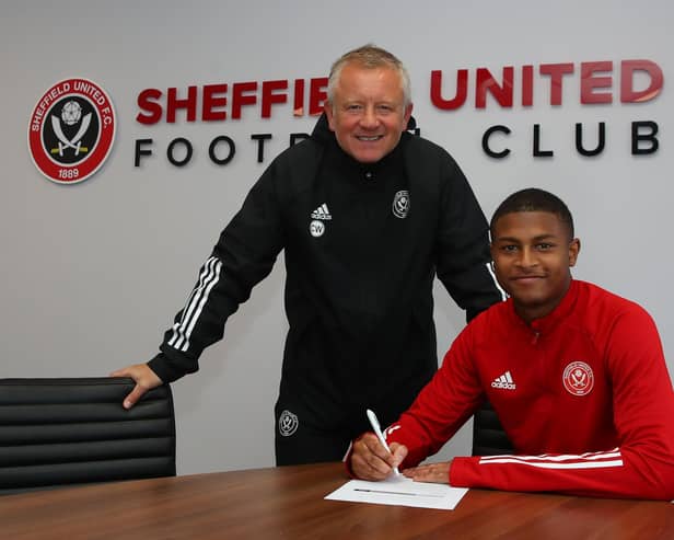 Chris Wilder manager of Sheffield Utd welcomes new signing Rhian Brewster to Sheffield United unveiled at the Steelphalt Academy, Sheffield.  Simon Bellis/Sportimage
