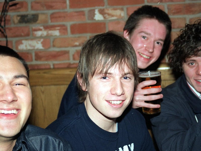 Tom Copping, Chris Coux, Martin Brown and Milo Steelfox at Varsity, on West Street, Sheffield city centre, in 2004