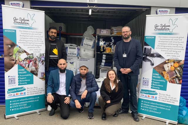 (L-R) Tariq Malik, owner of Sun Casa Properties; one of As-Salaam sponsors, Gohar Khan; chairman of As-Salaam, Tariq Khan; Trustee of As-Salaam, Mischa Macaskill; and Jed Barr of City Hearts.