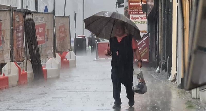 Heavy rainfall battered Edinburgh during a thunderstorm that gripped the city on Sunday afternoon. Streets turned into rivers and flash-floods caused traffic disruption across the city.