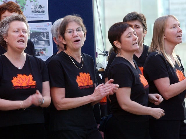 Sheffield Socialist Choir singing in The Winter Garden in Sheffield in 2003