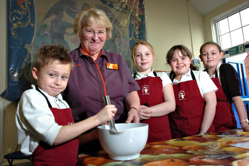 Mixing the batter to make the pancakes to go with their Fairtrade banana ice cream at JFK Primary School in 2012. Pictured are Lennon Conlon, 8, with Shirley Alderson from Sainsbury's, and left to right; Emily Gilmaney, 9, Holly Young, 8, and Kelly-Ann Gordon aged 10.
