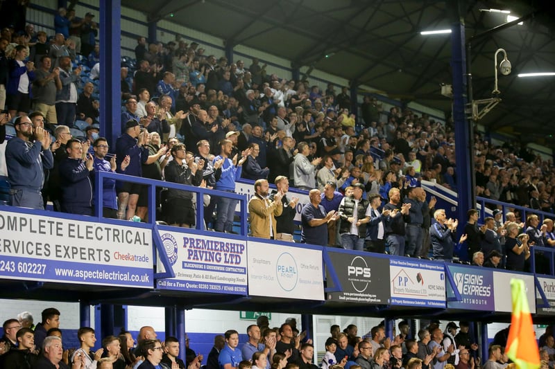 Pompey fans clapping in honour of Sophie Fairall during the Sky Bet League One match between Portsmouth and Plymouth Argyle at Fratton Park on September 21, 2021.