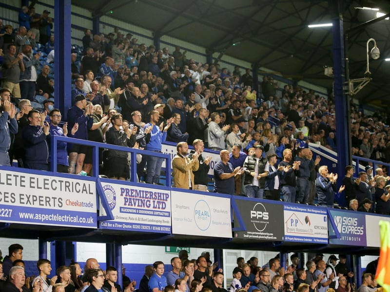 Pompey fans clapping in honour of Sophie Fairall during the Sky Bet League One match between Portsmouth and Plymouth Argyle at Fratton Park on September 21, 2021.