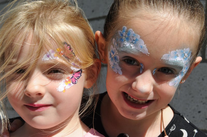 Painted faces for Isabella Arthur and Casey-Leigh Kenrick at the Harton Miners Family Sports Day in 2016.