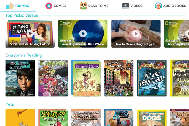 Try the Epic! app. It's a digital library for kids where they can explore their interests and learn with instant, unlimited access to 35,000 e-books, audio books, learning videos and quizzes. Age 12 and under.