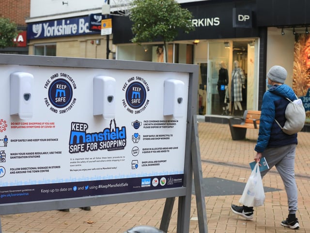 A hand sanitiser station in the town centre