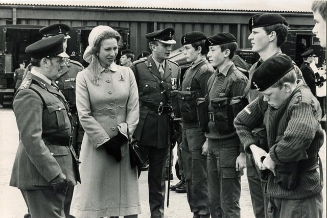Last minute adjustments by one harrassed cadet as Princess Anne inspects her troops at the Manor TA Centre, Sheffield, 1980


19th July 1980