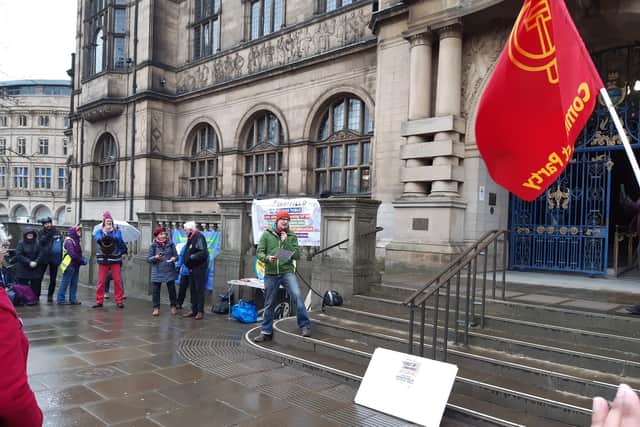 The People's Assembly's cost of living rally outside Sheffield Town Hall