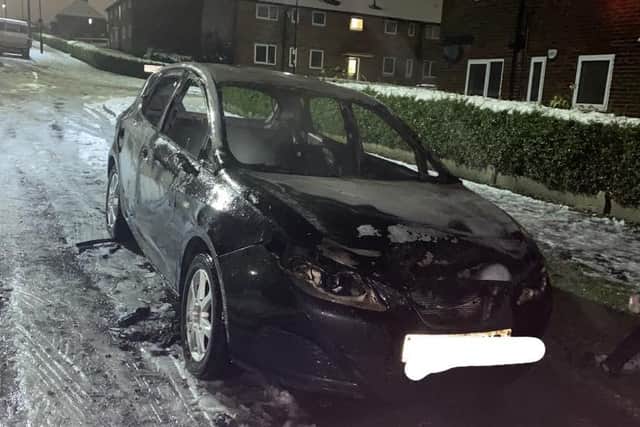 Sarah Bekhouche's two-week-old Seat Ibiza was completely destroyed in the flames.